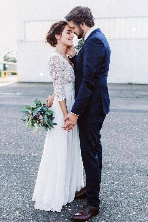 Elegant See Through 3/4 Sleeve Backless Lace and Chiffon Rustic Weddin Musebridals Elegant See Through 3/4 Sleeve Backless Lace and Chiffon Rustic Weddin Musebridals