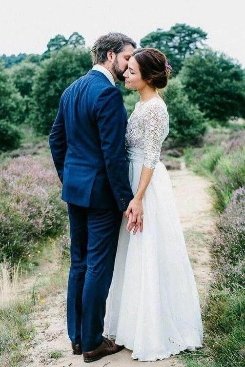 Elegant See Through 3/4 Sleeve Backless Lace and Chiffon Rustic Weddin Musebridals Elegant See Through 3/4 Sleeve Backless Lace and Chiffon Rustic Weddin Musebridals