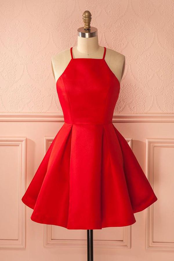 Simple Red A-line Short Straps Prom Dresses, Cheap Homecoming Dress for Girls, MH336