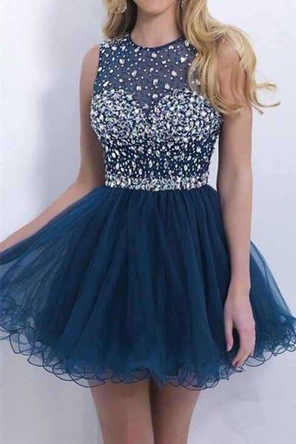 Lace A-line Beaded Halter Sweetheart Short Prom Dress, Cute Homecoming Dresses, MH242
