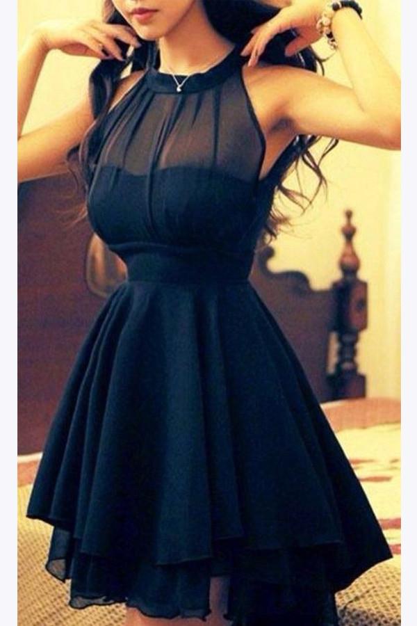 Halter Sleeveless Black Simple Cheap Short Homecoming Dress, HD0131