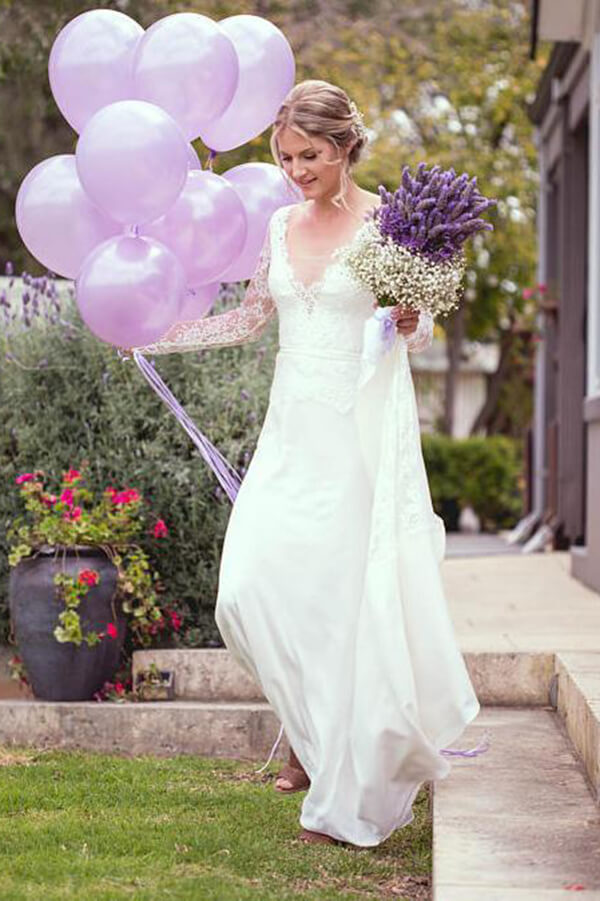 Ivory Satin Lace Sheath V-neck Long Sleeves Wedding Dresses, Bridal Gown, MW578 | beach wedding dress | long sleeves wedding dresses | ivory wedding dress | www.musebridals.com