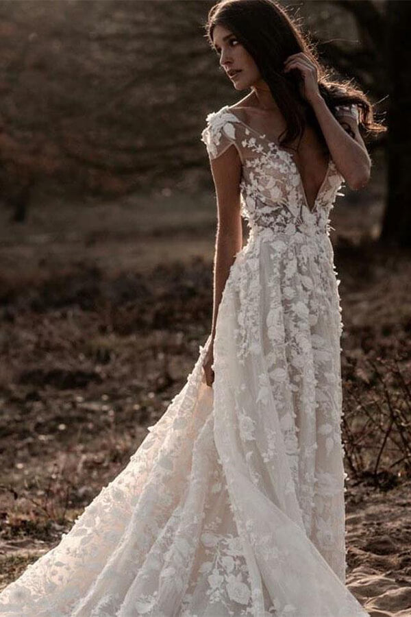 Unique Sweetheart Wedding Dresses, Puffy Lace Appliqued Backless Beach Wedding  Dress N1781 – Simibridaldresses