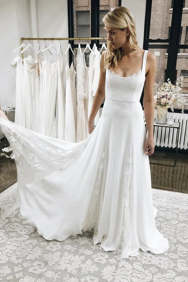spaghetti straps for wedding dress Modern Applique Strap Dresses Backless Sleeveless The dress has a zippered back and an A Spaghetti Straps Wedding Dresses |