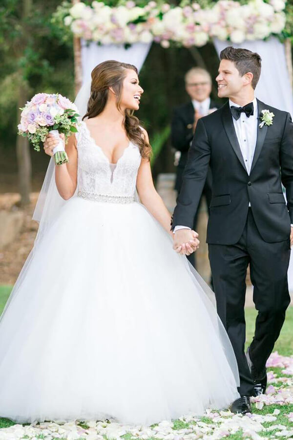 white wedding dress with rhinestones Ivory Ball Gown V Neck Rhinestone Wedding Dresses, MW549