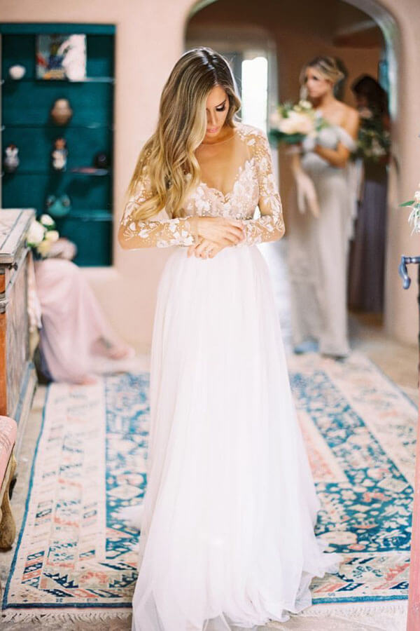 Long Sleeves Backless A-line Lace Wedding Dresses Long Sleeves Backless A-line Lace Wedding Dresses