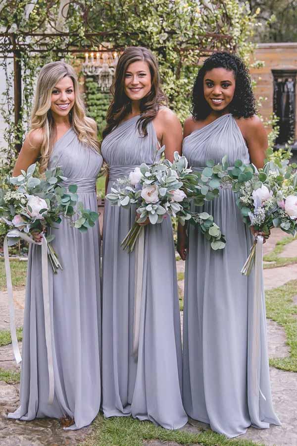 Lavender Chiffon Open Back One-Shoulder Long Bridesmaid Dresses, MBD163 | lavender bridesmaid dresses | chiffon bridesmaid dresses | one shoulder bridesmaid dresses | www.musebridals.com