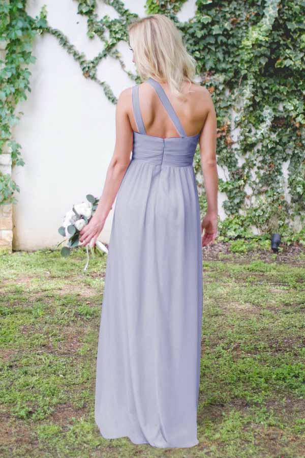 Lavender Chiffon Open Back One-Shoulder Long Bridesmaid Dresses, MBD163 | a line bridesmaid dresses | long bridesmaid dresses | budget bridesmaid dresses | www.musebridals.com