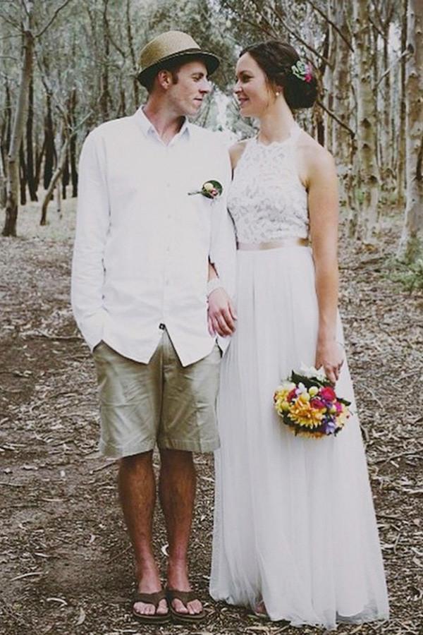 Simple Tulle Jewel Lace Top Sleeveless Floor-Length Wedding Dresses, MW213