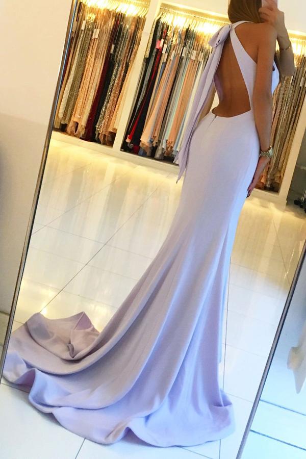 Ligh Blue Backless Mermaid Long Prom Dresses with Side Slit, Party Dresses, MP120 at musebridals.com