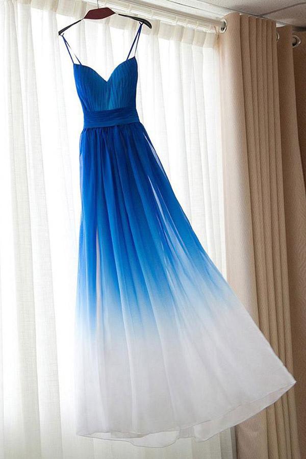 Ombre Royal Blue Simple Spaghetti Straps Prom Dresses, Bridesmaid Dresses, MP370