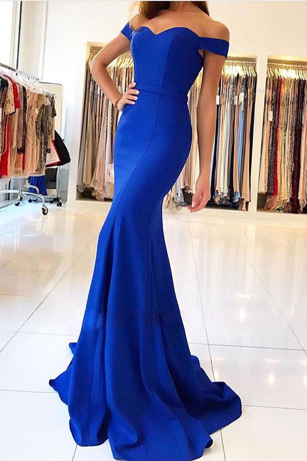Simple Cheap Royal Blue Mermaid Long Prom Dresses with Train, Evening Dresses, MP298