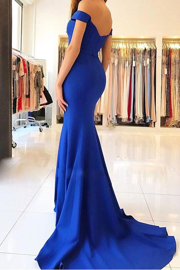 Simple Cheap Royal Blue Mermaid Long Prom Dresses with Train, Evening Dresses, MP298|musebridals.com
