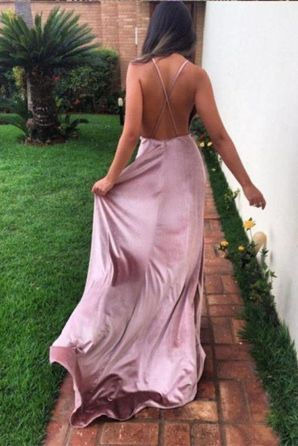 Charming New Arrival Simple Long Prom Dresses Spaghetti Straps Slit Evening Dress, MP166 at musebridals.com
