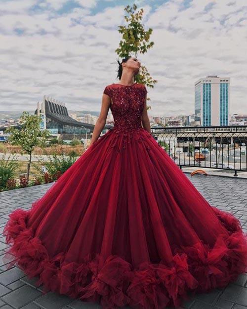 Red Tulle Ball Gown Quinceanera Dresses, Prom Dress With Appliques, MP366 offered by musebridals.com