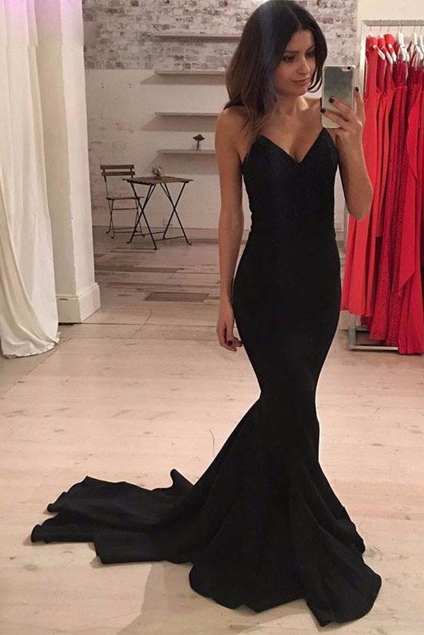 Charming Black Mermaid Long Prom Dress, Evening Dress with train, Party Dress, MP126