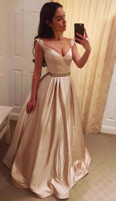 Charming A-Line V-Neck Prom Dresses Long, Evening Dress Formal Dress, MP199
