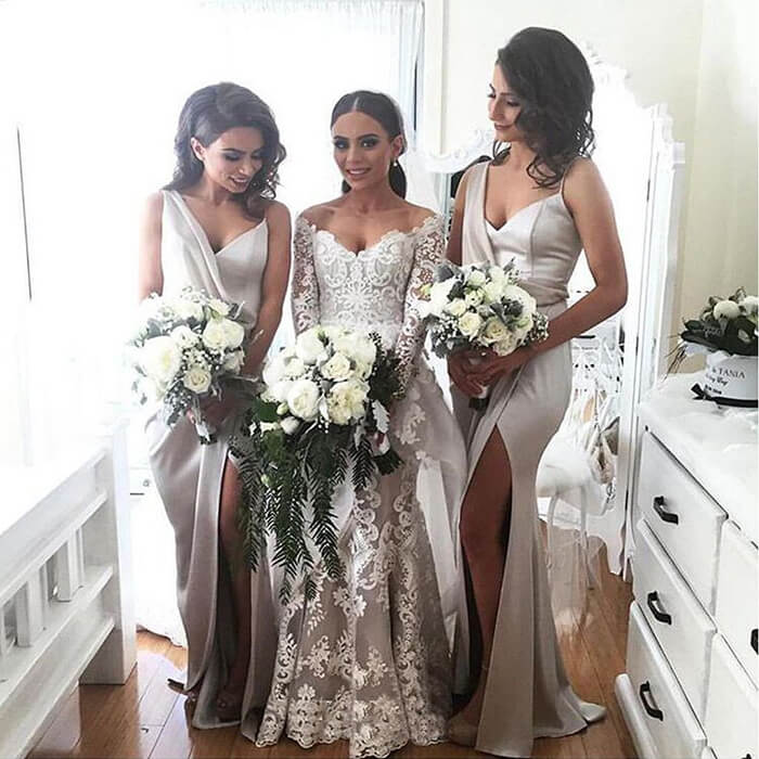 New Arrival Soft Satin Special Long Bridesmaid Dresses with Side Slit, MB191 | bridesmaid dresses | wedding party dresses | long bridesmaid dresses | musebridals.com