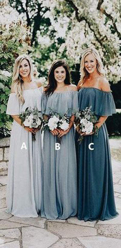 Cheap Long Chiffon Off the Shoulder Slate Mismatched Bridesmaid Dresse Musebridals Cheap Long Chiffon Off the Shoulder Slate Mismatched Bridesmaid Dresse Musebridals