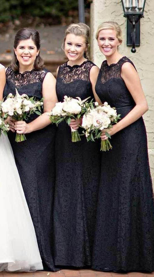 Cheap Black Lace Illusion Mermaid Long Bridesmaid Dresses Online,MBD107