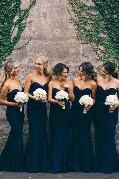 Elegant Cheap Sweetheart Navy Mermaid Long Bridesmaid Dresses,MBD110