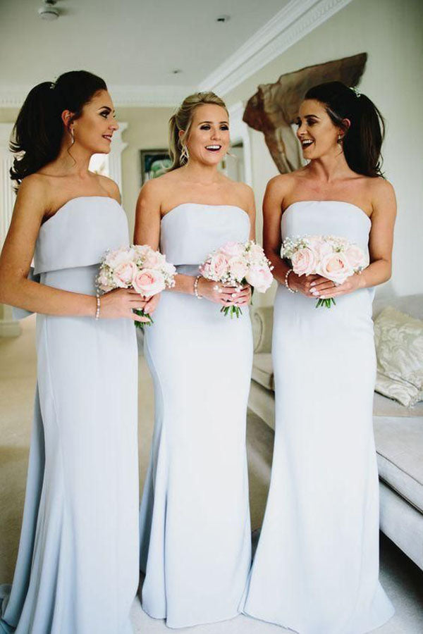 Simple Strapless Grey Cheap Long Bridesmaid Dresses Online,MBD111