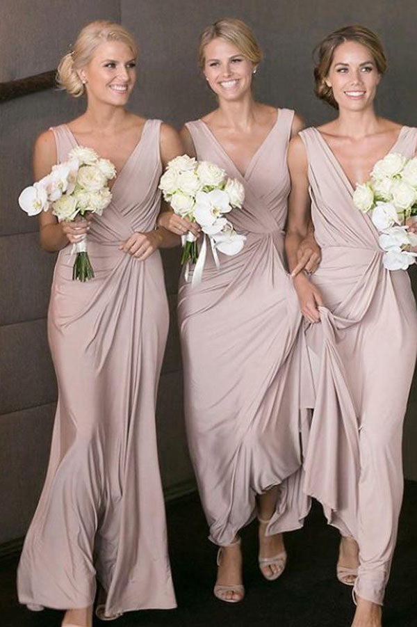 Simple Straps Dusty Pink Long Cheap Bridesmaid Dresses Online,MBD112