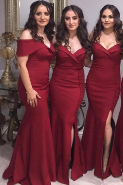 Cheap Off The Shoulder Side Slit Mermaid Long Bridesmaid Dresses Online,MBD118