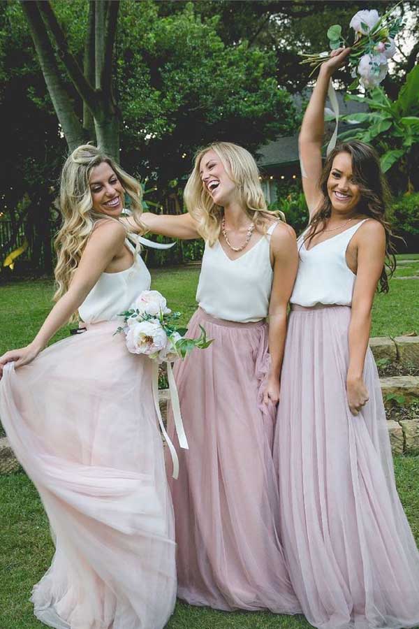 Simple Two Piece Bridesmaid Dresses Tulle Cheap Long Bridesmaid Dresses,MBD124