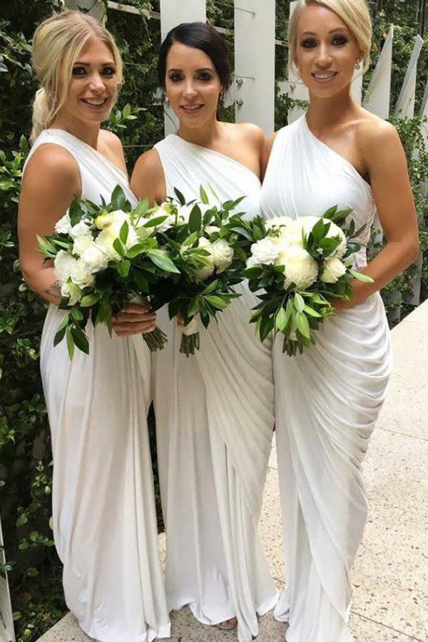 white maid of honor dresses Azazie Jesaphine Designed with chic silver accents and unique one shoulder style Azazie Maron
