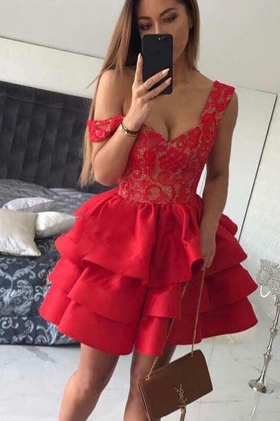 Musebridals.com offer Cute Graduation A-Line Straps Short Red Satin Sweetheart Sleeveless Homecoming Dress,MH437