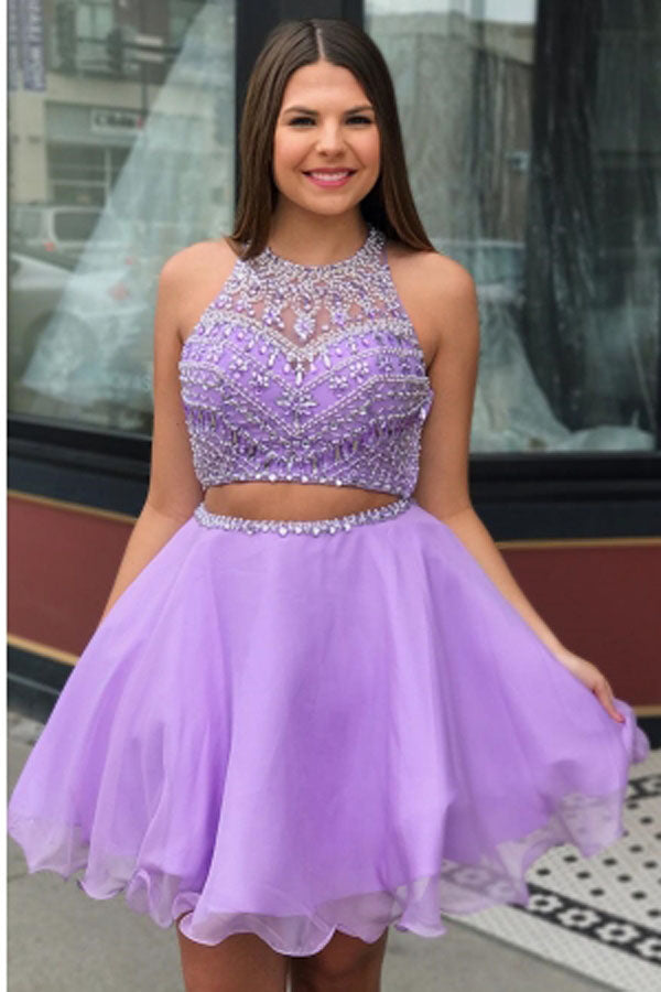 Cheap Short Beadings Purple A-line Homecoming Dresses,MH443|musebridals.com