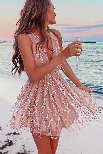 A-line Deep V-neck With Rhinestone Homecoming Dresses, MH450 Musebridals A-line Deep V-neck With Rhinestone Homecoming Dresses, MH450 Musebridals