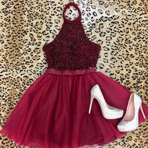 A-line Halter Burgundy Short Homecoming Dress Cooktail Dress, MH452 A-line Halter Burgundy Short Homecoming Dress Cooktail Dress, MH452