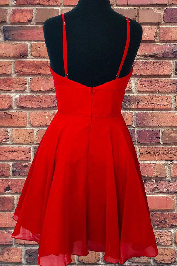 Straps A-Line Chiffon Red Short Dress Homecoming Dresses, MH461 – Musebridals