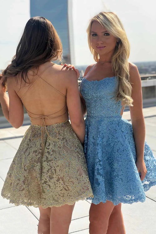 Musebridals.com offer Spaghetti-straps Lace Party Dresses Backless Homecoming Dresses,MH463