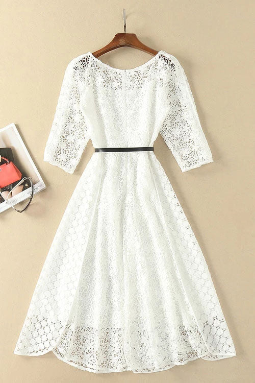 Musebridals.com offer Elegant White Half Sleeve Lace Round Neck Homecoming Dresses,MH466