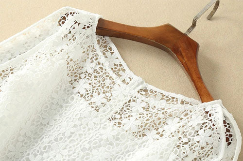 Elegant White Half Sleeve Lace Round Neck Homecoming Dresses,MH466