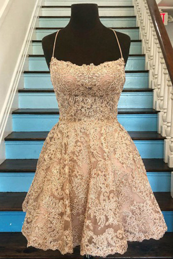 Musebridals.com offer Tulle A-line Lace Appliques Spaghetti Straps Homecoming Dresses ,MH486