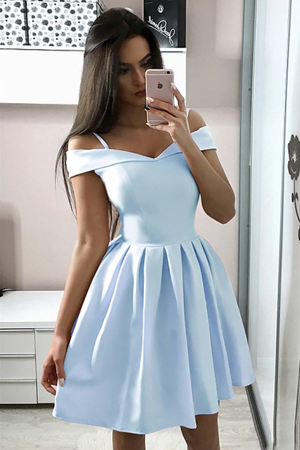 Sheer-Bodice Light Blue Sequin Short Homecoming Dress