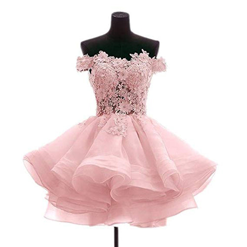 Musebridals.com offer Off The Shoulder Pink Lace Short Prom Dresses Sweetheart Homecoming Dresses,MH489