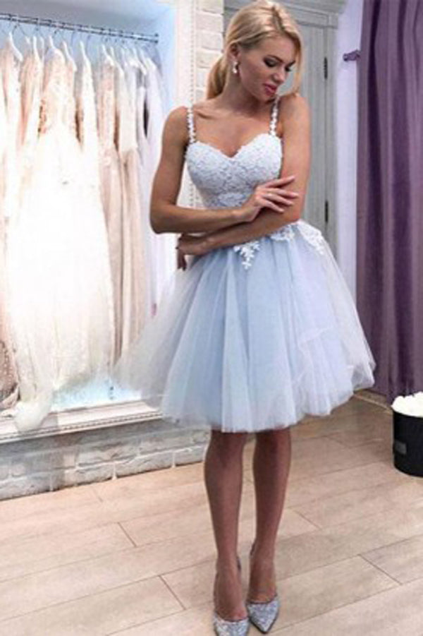 Musebridals.com offer Cheap Spaghetti Strap Lace Party Dress Tulle Homecoming Dresses,MH498