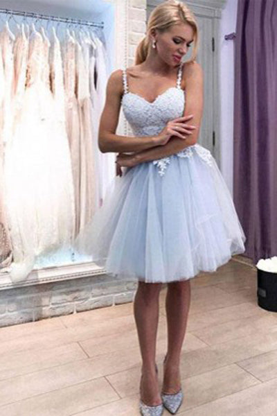 Musebridals.com offer Cheap Spaghetti Strap Lace Party Dress Tulle Homecoming Dresses,MH498