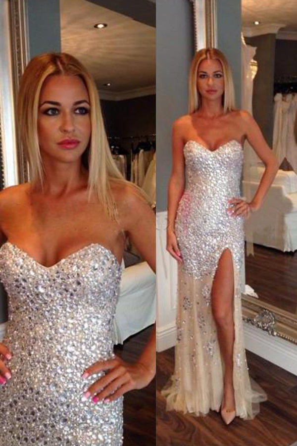 New Arrival Sexy Sweetheart Side Slit Long Beading Prom Dresses MP329