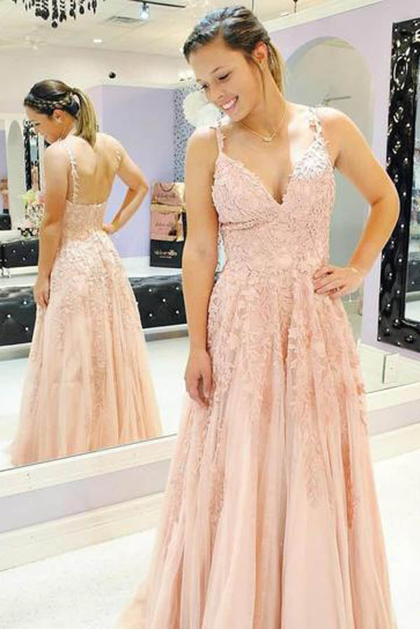 Musebridals.com offer V-neck Sky Blue Lace Prom Dresses Long Rose Red Formal Maxi Dress , MP430
