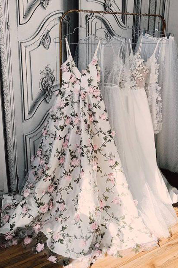 Floral Lace Beautiful Spaghetti Straps Long Prom Dress Evening Dress, MP438