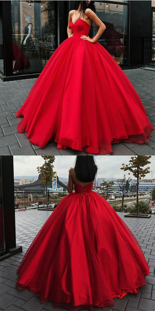 Sweetheart Lace-up Ball Gown Floor-length Red Long Big Prom Dress,MP441