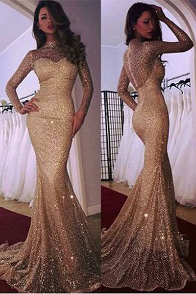 Glamorous Long Sleeve 2019 Mermaid Prom Dress With Sequins,MP458|musebridals.com