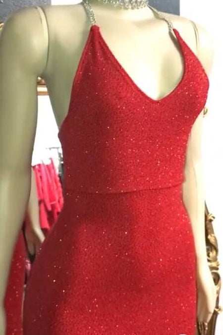 Musebridals.com offer Gorgeous Red Glitter Sequins Prom Dresses Mermaid Halter Evening Gowns,MP460