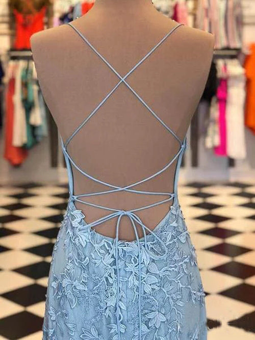 Musebridals.com offer Cute Spaghetti Straps Sky Blue Mermaid Backless Scoop Pageant Prom Dresses,MP480